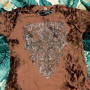 Affliction Brown Graphic Top